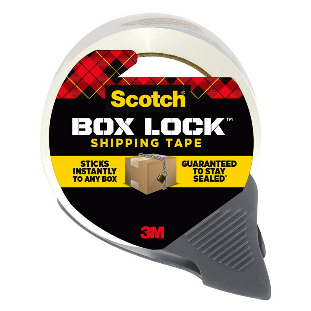 Scotch Box Lock Packaging Tape with Dispenser, Clear, 1.88 in. x 38.2