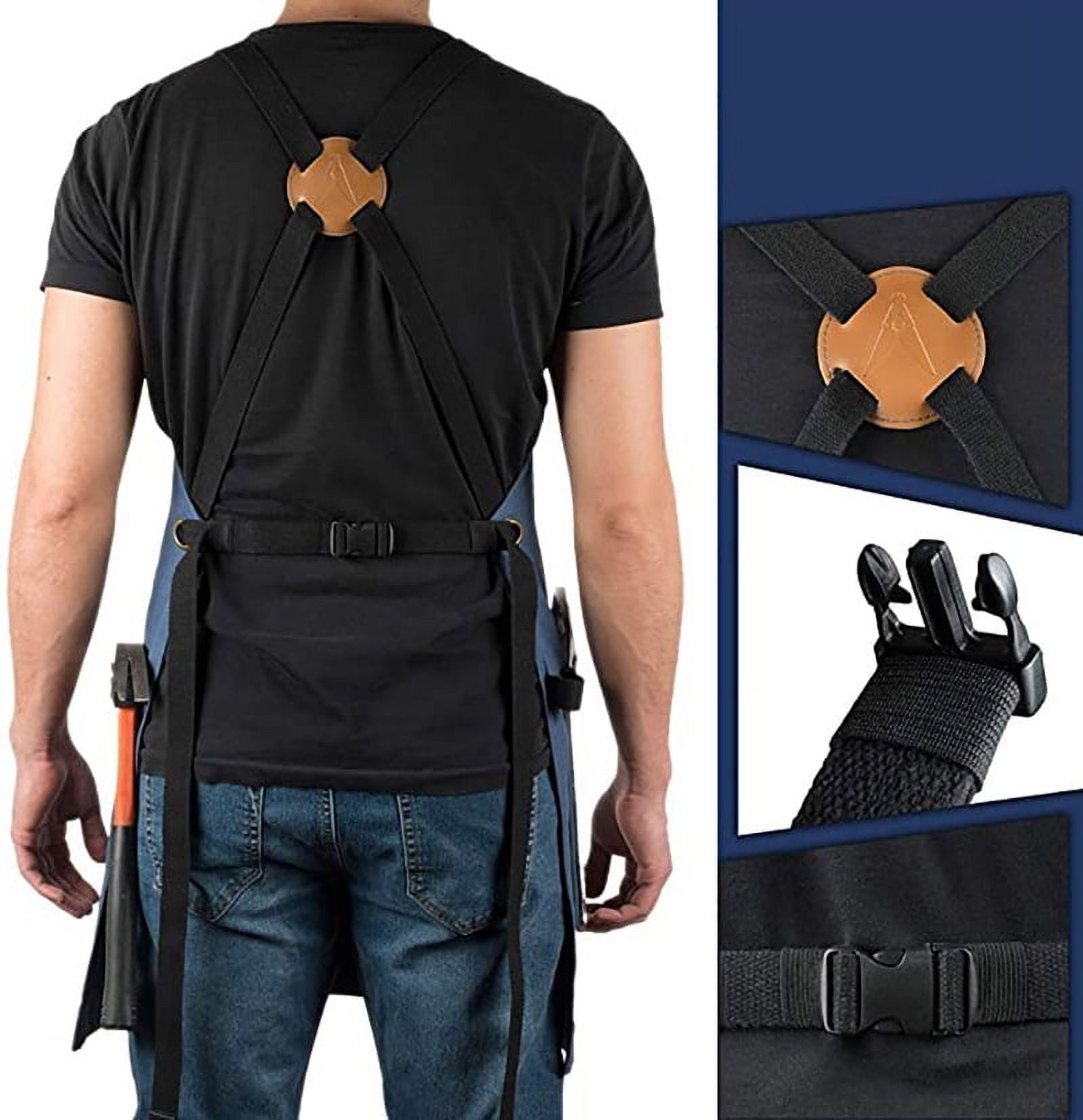 Work Apron for Men, Professional Chef Apron, 100% Cotton Canvas Cross Back Aprons with Pockets for Cooking, Grilling, BBQ, and Kitchen Work, Durable & Stylish Adjustable up to XXL