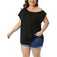 thumbnail image 4 of Agnes Orinda Women's Plus Size Tops One Shoulder Short Sleeve Irregular Collar Blouse Summer Casual Basic Tee 2X Black, 4 of 6