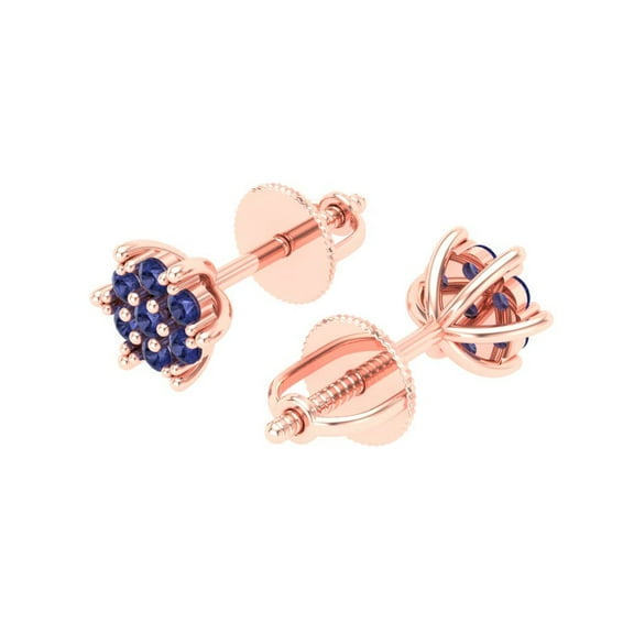Rose Solid Solid Gold Studs Stud Everyday Dainty Earrings - 0.28 Ct Brilliant Round Cut Tanzanite 14K, Everyday Dainty Earrings Screw Back