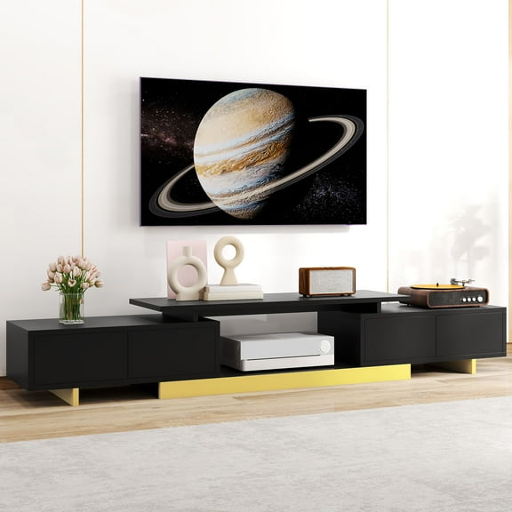 Dextrus Modern TV Stand for Living Room w/ Ample Storage, Extendable Entertainment Center 63" to 89", Black