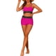 thumbnail image 2 of Conjuntos de bikini de color contrastante para mujer de 2 piezas, traje de baño de cintura alta con escote redondo, pequeño rosa rojo, 2 of 5