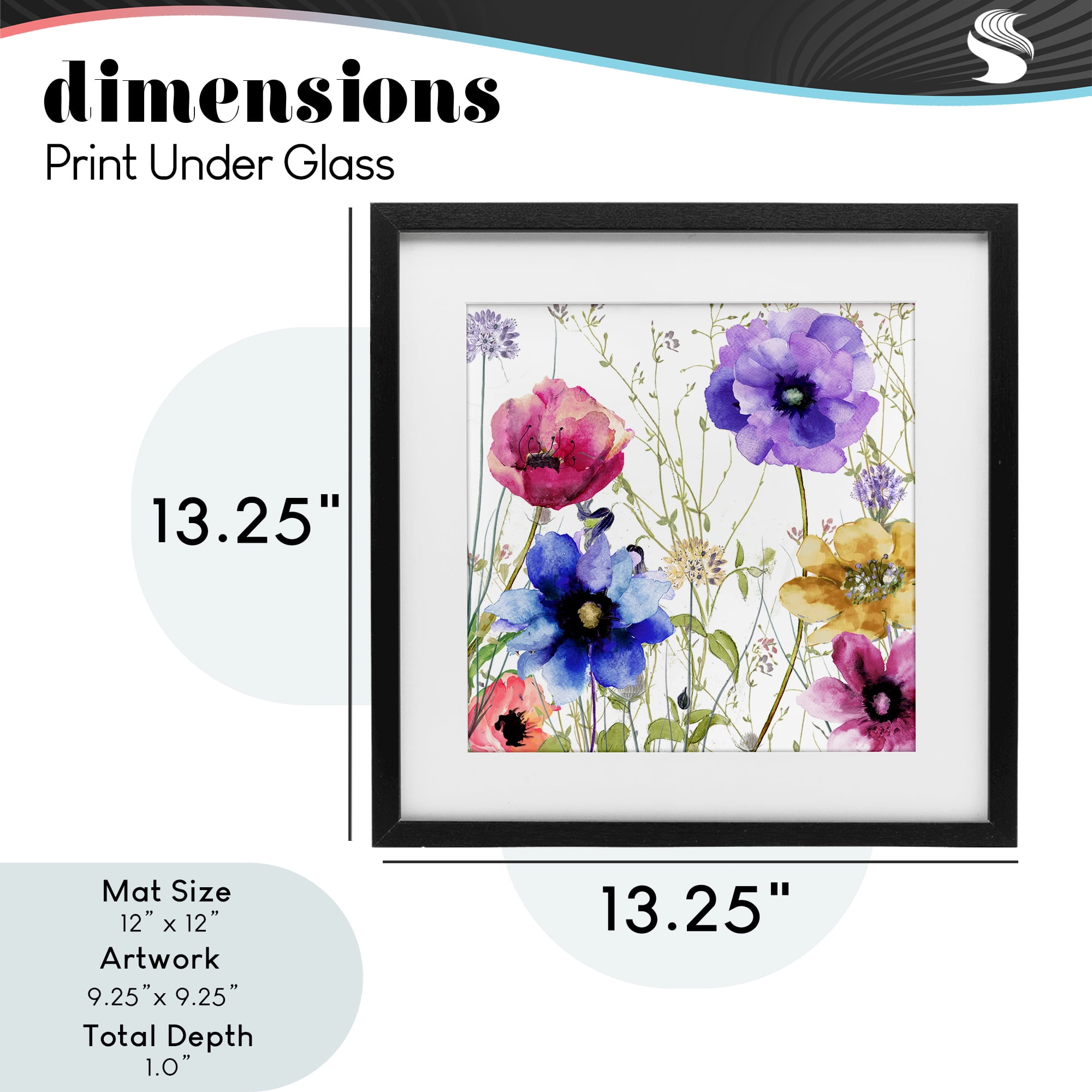 Modern Spring Garden Flowers Black Framed Print Under Glass, design by Sasha