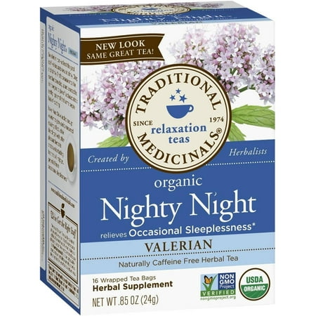 TRADITIONAL MEDICINALS Nighty organique Nuit Valériane supplément à base de plantes thé, 16 comte, .85 oz (Pack de 3)