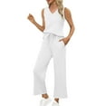 thumbnail image 3 of BiZtdJrK Summer Work Outfits for Women V Neck Sleeveless Tops and Drawstring Pants Casual Sets Comfy Travel Vacation 2 Piece Set with Pockets on Sale Prime White XXL, 3 of 10