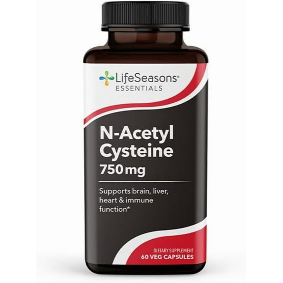 LifeSeasons Essentials N-Acetyl Cysteine (NAC) - Supports Brain, Liver, Heart & Immune Function - Detoxification Supplement - Boosts Immunity & Kidney Health - 60 Capsules