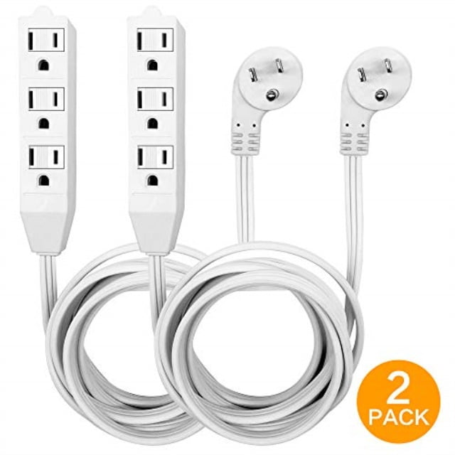 8 Ft Flat Plug Extension Cord, 3 Prong Grounded Wire, Angled Plug