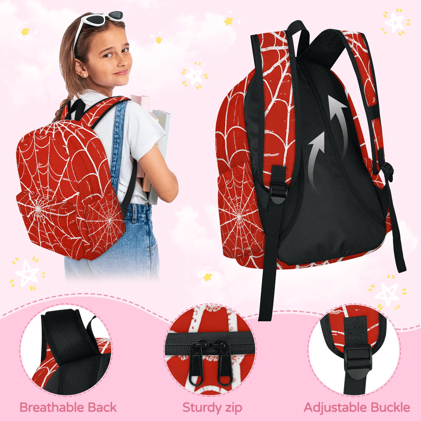 Herdesigns Red Spiders Web Backpack for Men Women, Lightweight Laptop Backpack 16.3 Inch Funny Theme Casual Daypack for Travel Work Commuter