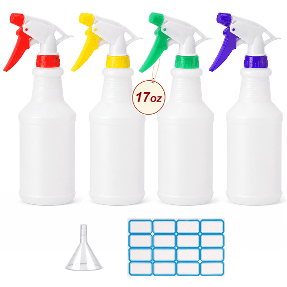 Armscye 4 Pack 16.9 oz Empty Spray Bottle for Cleaning, Heavy Duty Sprayer for Plants, Hair, Pets, Leak-Proof Squirt Bottles for Home, Garden & Kitchen