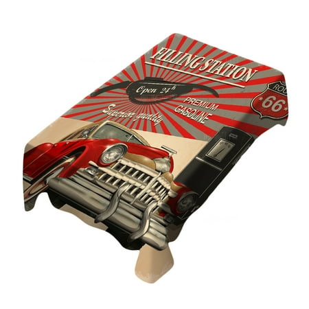 

Vintage Car Metal Signs Garage Hot Rod Gas Station With Red Sedan Retro Rectangular Tablecloth By Ho Me Lili For Tabletop r