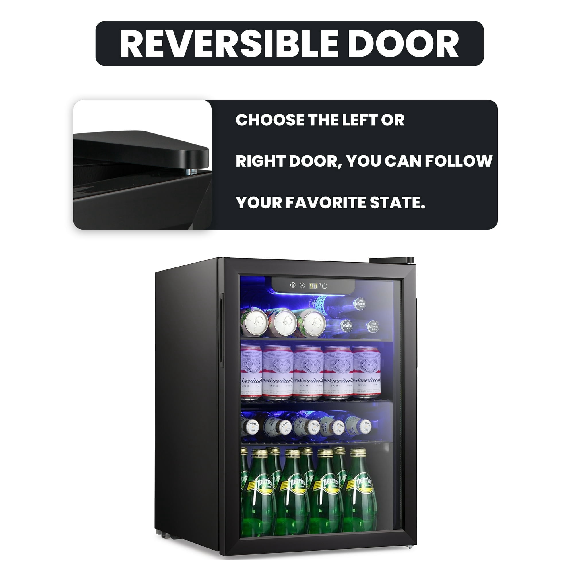 Havato 100Cans of Beverage Refrigerator Cooler, 2.6Cu.ft, Mini Glass Door Refrigerator, Low Noise, Can Store Soda/Beer/Wine, Suitable for Bars/Offices/Families