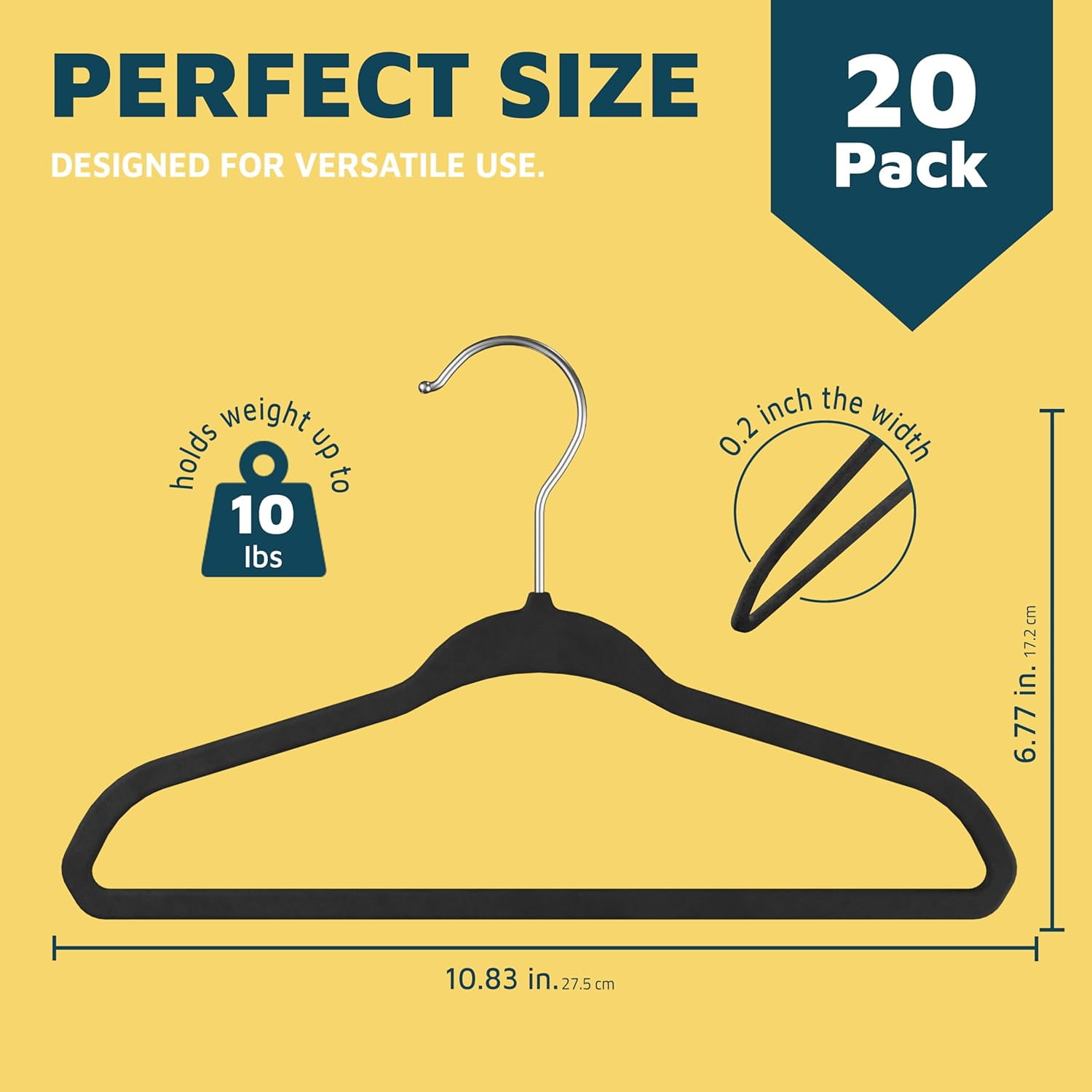 Lifemaster Velvet Kids Hangers, 20-Pack Non-Slip Baby & Toddler Clothes Hangers, Slim Space-Saving with Swivel Hook, Black