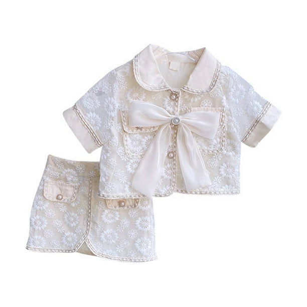 Jumpingount Conjunto de y camiseta de manga corta con cuello vuelto para niñas, evento de banquete de verano, Kit de camisetas de algodón conjuntos de ropa 100cm
