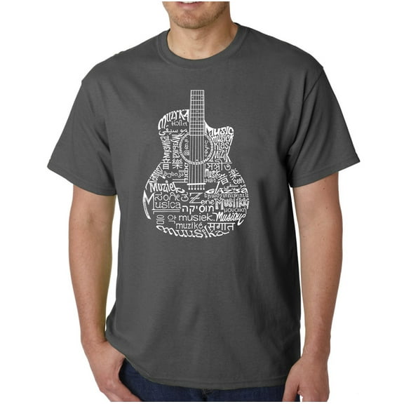 LA Pop Art Men's Word Art T-shirt - Languages Guitar