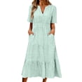 thumbnail image 2 of Guieoi Summer Dresses for Women 2026 Plus Size Tiered Casual Dress, Short-Sleeve V-Neck Dress with Pockets Green XXL, 2 of 6