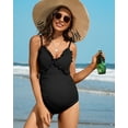 thumbnail image 4 of Attraco Maternity One Piece Swimsuits Ruffle Ribbed Bathing Suits Strappy Monokini V Neck, 4 of 7