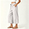 thumbnail image 4 of Kaemgyyd Wide Leg Pants Casual Wide Leg Capris Pants Side Bow High Waist Trousers Vacation Cropped Clothes（White,X-Large）, 4 of 6