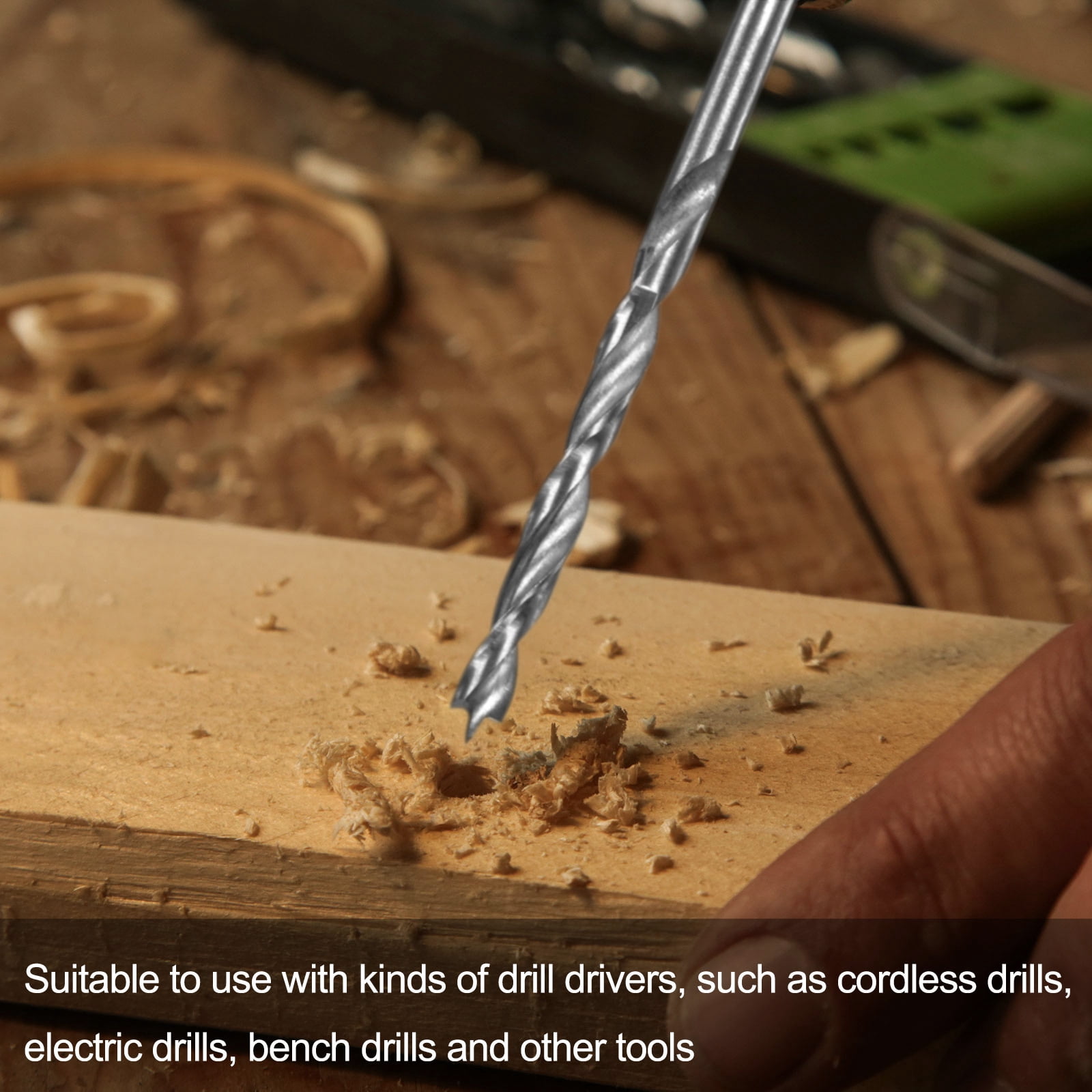 Uxcell Brad Point Drill Bit 2.5/3/3.5/4/4.5/5/5.5/6/6.5/7/7.5/8/8.5/9/9.5/10mm Dia Straight Round Shank Drill Metric Brad Point Spiral Twist Drill Bits for Woodworking, 16 In1 Set
