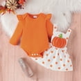 thumbnail image 4 of EnJoCho Baby Girl Halloween Dress - Ruffle Romper & Suspender Skirt Set with Pumpkin Witch Embroidery, Fuzzy Fall Outfit, 4 of 9
