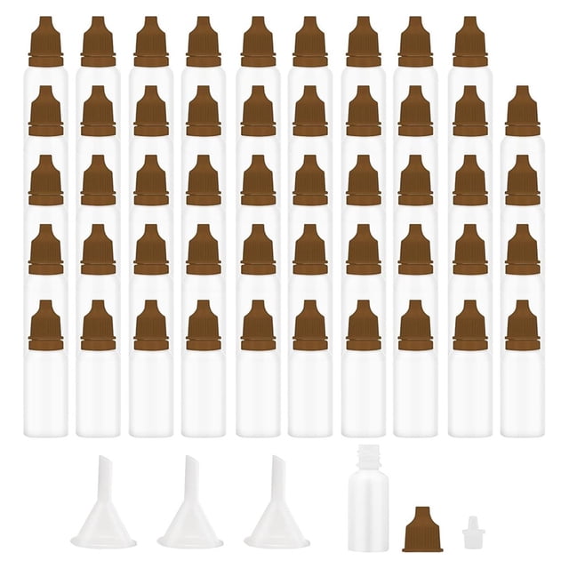 50 Pequeñas Vacías con Gotero, de Plástico, con Punta Fina, 15 Ml, Gotero Portátil para Líquido, Color Marrón