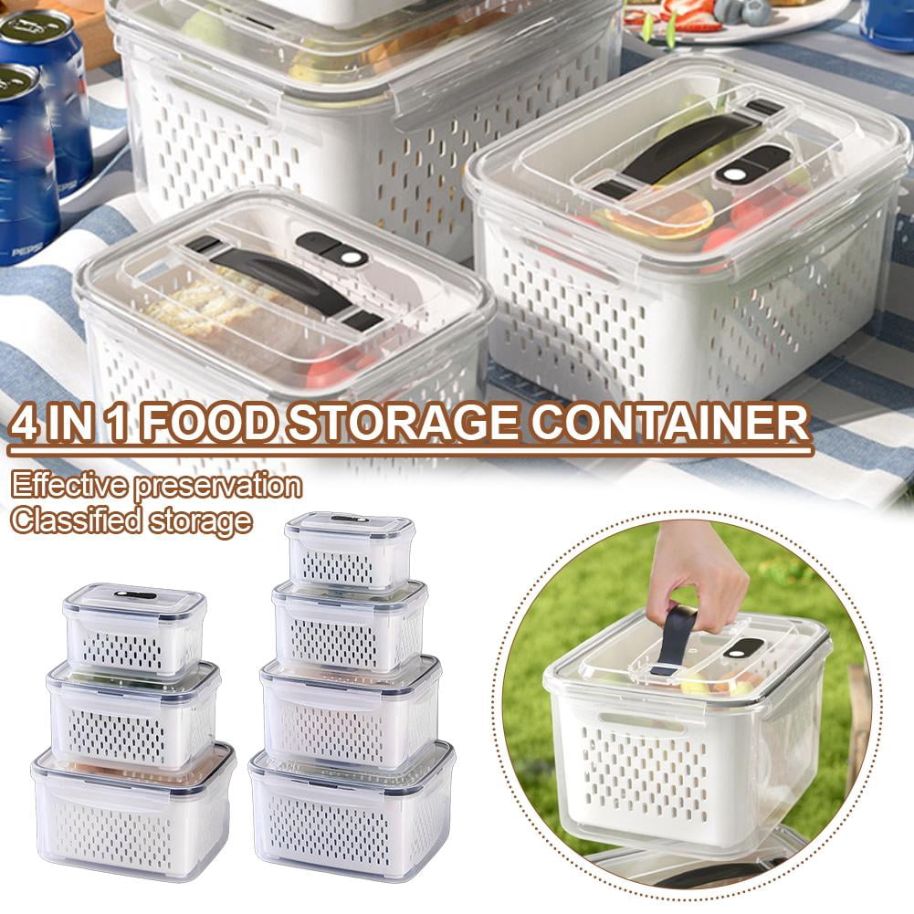 SharkTRUE Fruit Storage Containers for Fridge,Produce Storage Containers with Lid,Airtight Multipurpose Fruit Container with DraBasket & Removable Colander for Keeping Salad Berry Vegetables Fresh