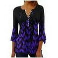 thumbnail image 5 of Puntoco Tops Blouses for women Clearance 2025,Womens Tops Casual V Neck Shirts Floral Solid Blouse Ruffle Tunics 3/4 Sleeve Tshirt Purple XL(XL), 5 of 5