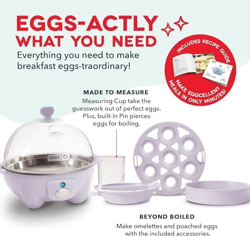 Rapid Egg Cooker - Boiler,Poacher & Steamer - Includes Measuring & Recipe Guide - Dishwasher Safe - BPA Free - Holds 7 Eggs,Lavender,(Pack of 4)