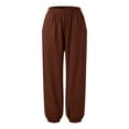 thumbnail image 4 of Mceream Women's Cotton Linen Pants Elastic Waist Trousers with Pockets Elastic High Waist Pants Spring Summer Casual Lounge Pants Palazzo Harem Pants Brown XL, 4 of 8