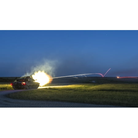 Challenger Xl Range Canvas Print A Challenger 2 Tank on Castlemartin Ranges in Pembrokeshire, Wales firing a shell at night. The newl Stretched Canvas 10 x 14 ()