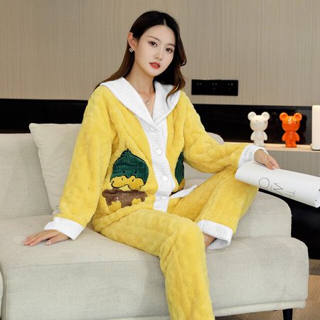 

PIKADINGNIS Womens Fleece Warm Pajamas Set Long Sleeve Sleepwear Pajama Pants 2 Piece Outfits Soft Button Down Loungewear Pjs Set Nightwear