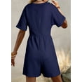 thumbnail image 5 of DOKOTOO Womens Rompers Casual Summer Overalls High Waist V Neck Short Sleeve Short Jumpsuits Rompers with Zipper Dark Blue XL US16-18, 5 of 6