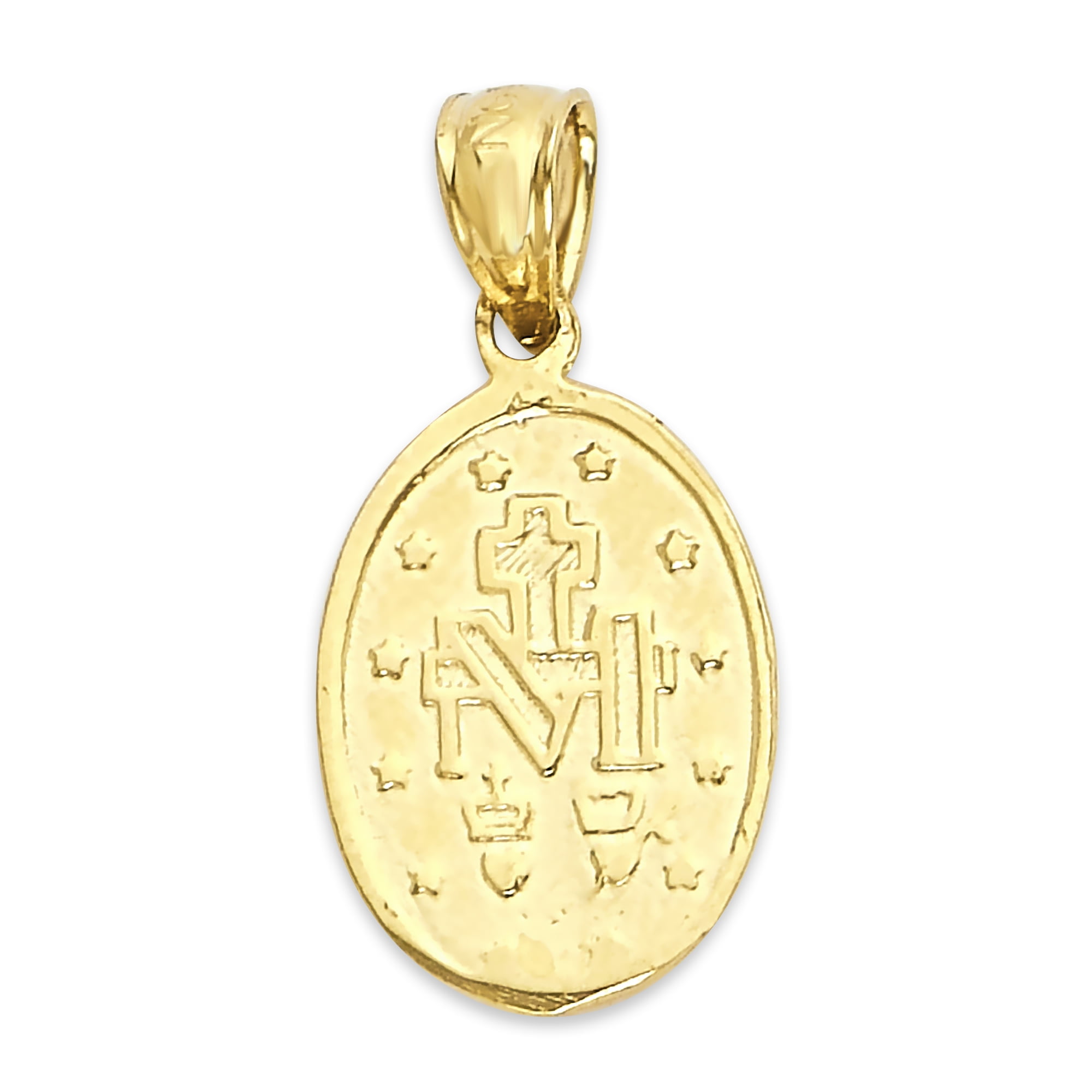 Golden Fire Solid 10k Gold Miraculous Medal, Our Lady of Guadalupe Pendant