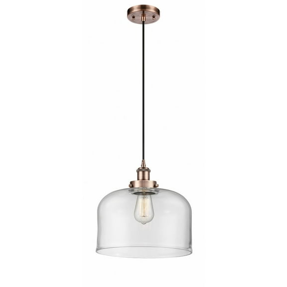 916-1P-AC-G72-L-Innovations Lighting-Bell - 1 Light Cord Hung Mini Pendant In Industrial Style-11.38 Inches Tall and 12 Inches Wide-Antique Copper