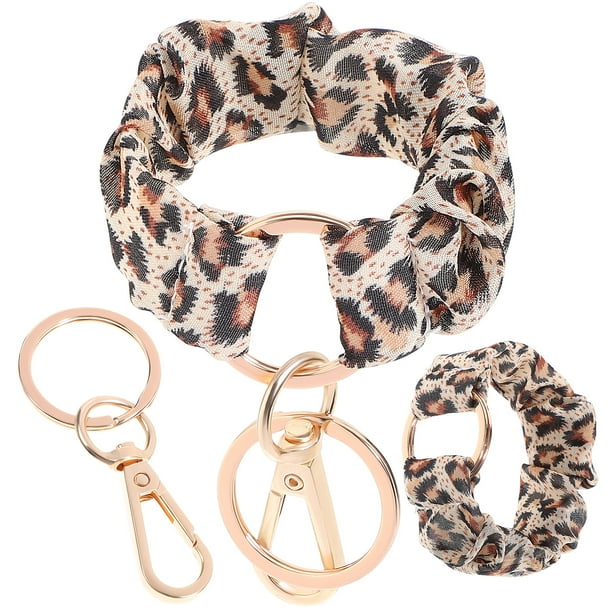 2 piezas de leopardo estampado colgante pulsera de cadena de llave para mujeres empates el cabello accesorios para el cabello