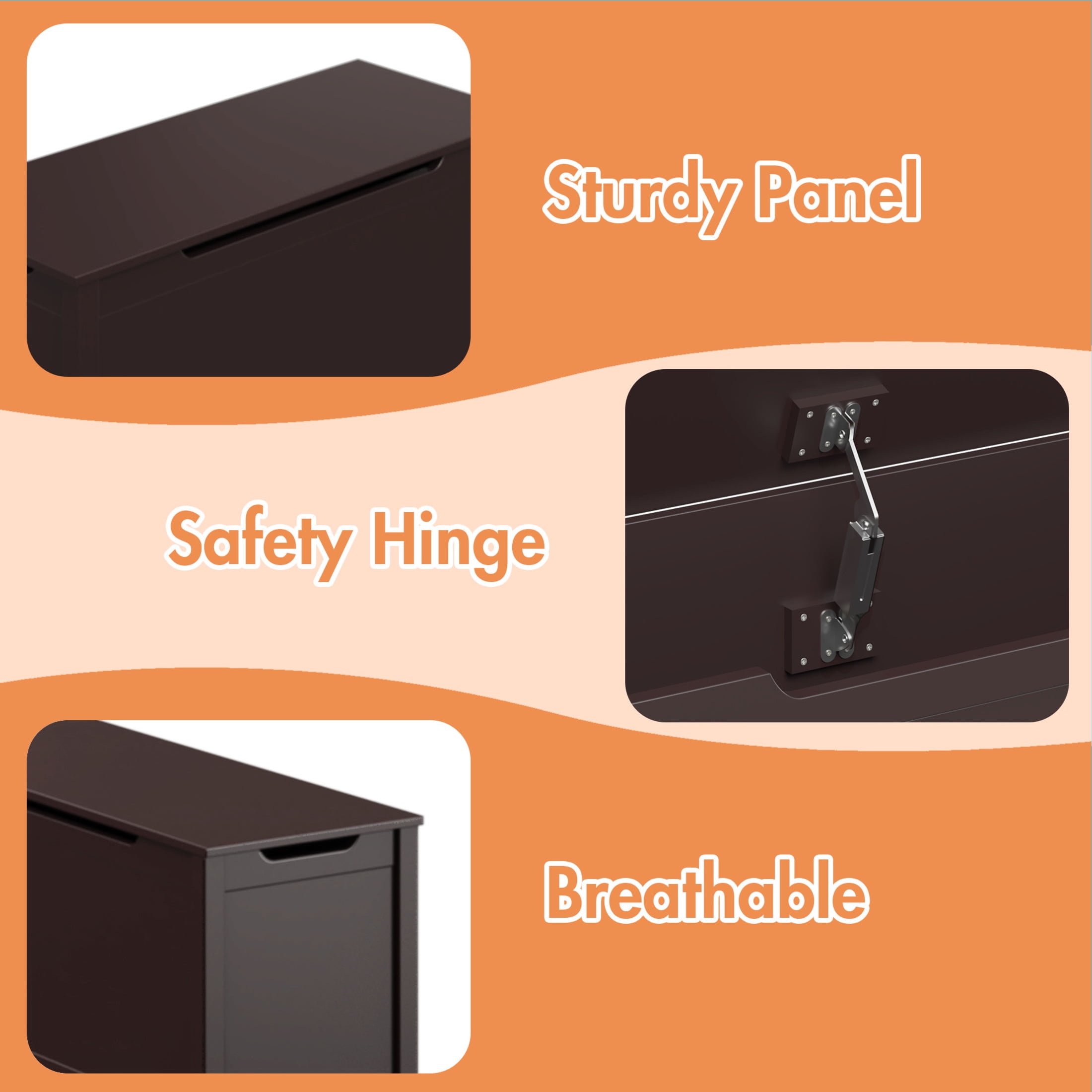Noble House Thalhill 31.5" Kids Wooden Toy Box, Safety Hinged Lid Storage Chest Bench, Toy Organizer Kid Room, Coffee