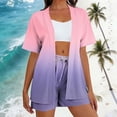 thumbnail image 2 of Bovxnpu Lounge Sets for Women Summer 2 Piece Outfits Set Printed Short Sleeve With Cardigan And Pocket Shorts Casual Set, 2 of 7
