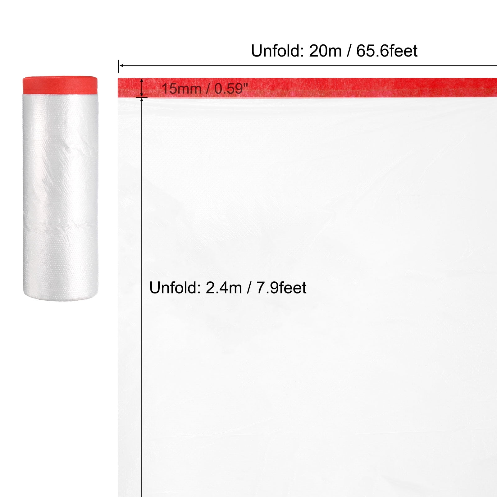 Pre-Taped Masking Film, 7.9ft x 66ft High-Tack Painters Tape Plastic Drop Cloth with High-Tack Painters Tape for Painting Protection Red 4Pcs
