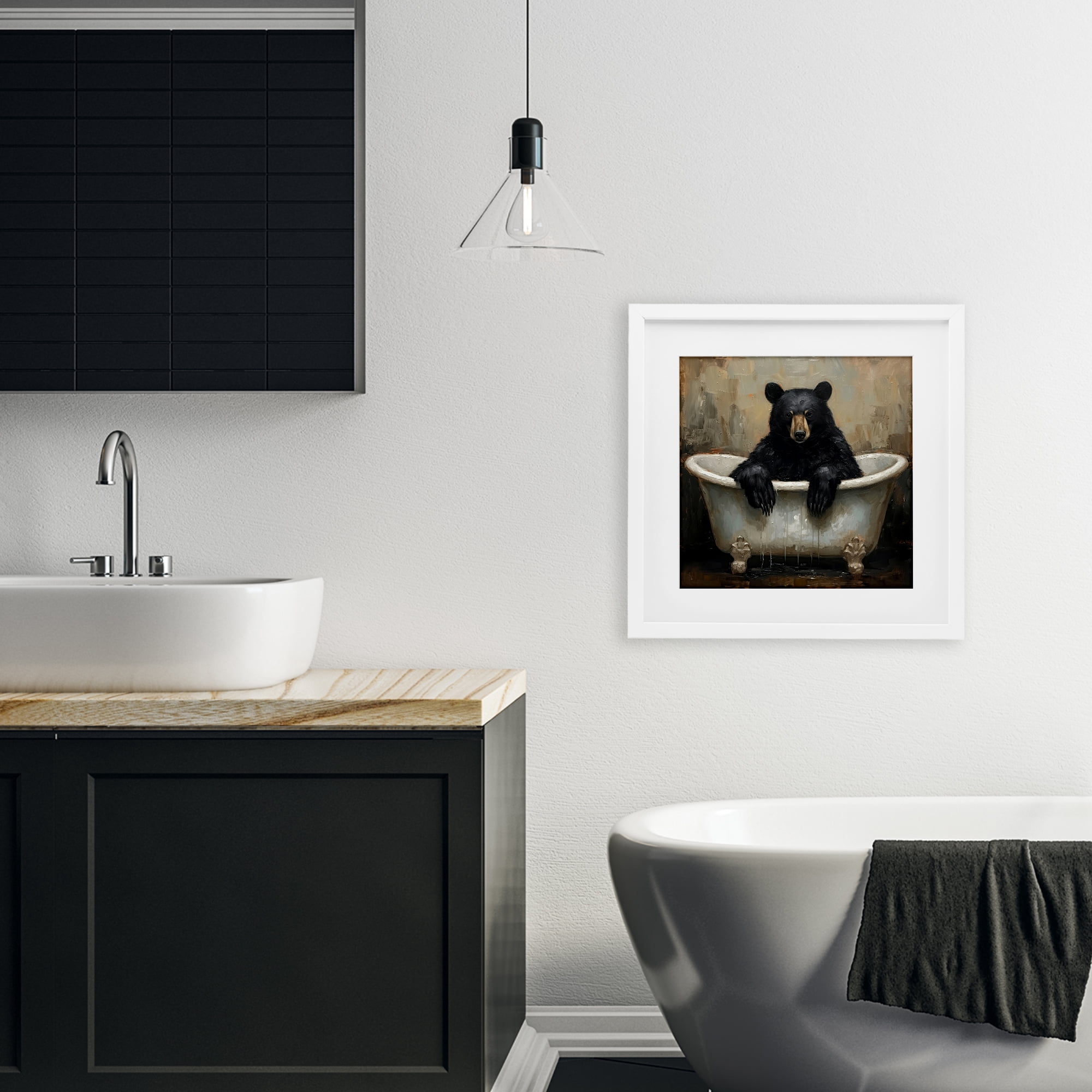 Stupell Industries Black Bear Bath Time White Framed Print Under Glass, design by Tina LeCour