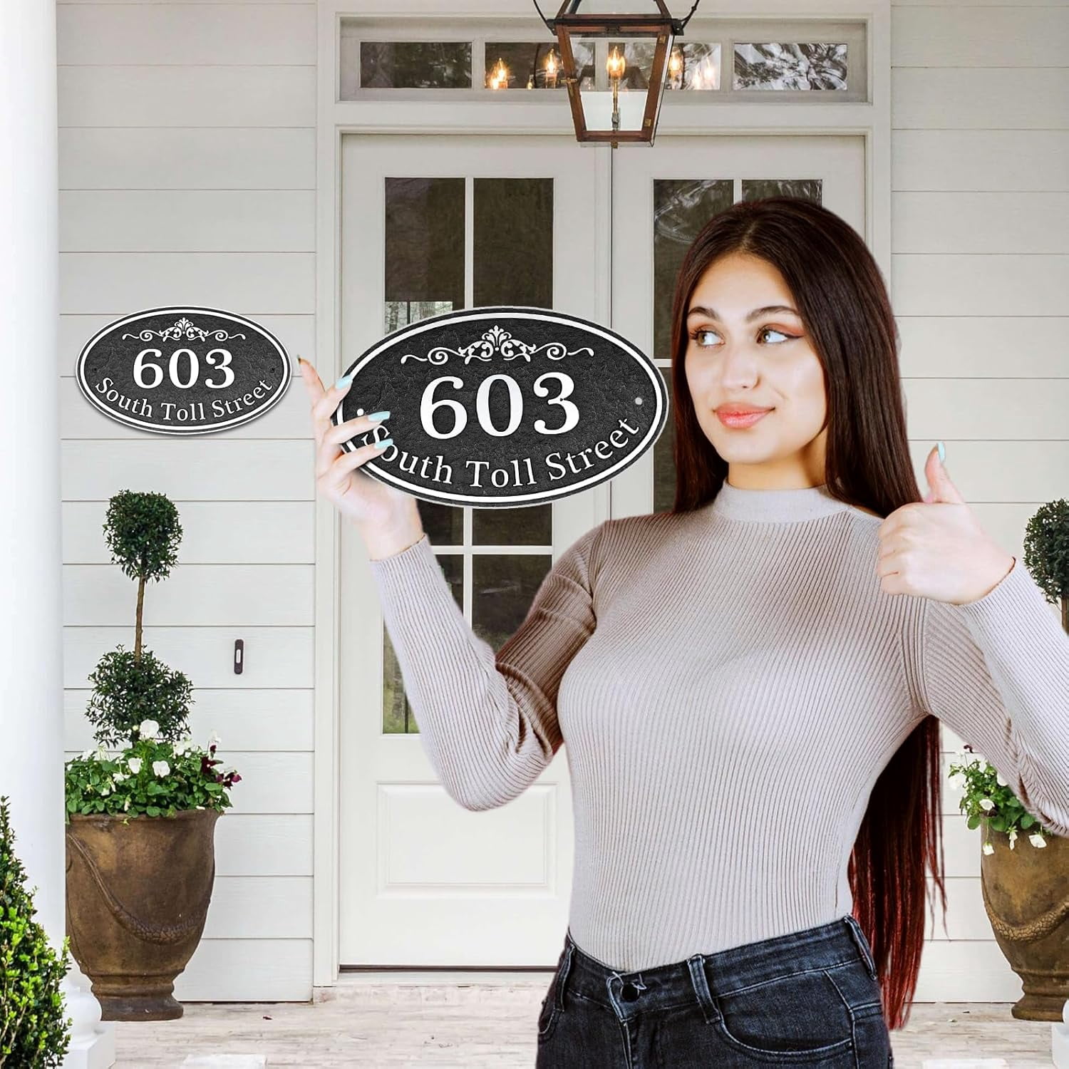 Oval Address Plaque Metal Option - Personalized House Number Sign, Address Sign for Outside, Yard, Driveway, Fence, Mailbox, Gate.