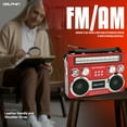 thumbnail image 5 of Dolphin Retro Bluetooth Radio with AM/FM/SW, Rechargeable Battery, USB, SD, AUX, Telescoping Antenna, Leather Handle – Portable Speaker with Vintage Design Red, 5 of 8