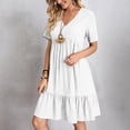 thumbnail image 2 of Summer Solid Dresses for Women 2026 Short Sleeve v Neck Mini T Shirt Dress - Midi Dress Flowy Pleated Beach Sundress - Summer Trendy Vacation Beach Dress White XL, 2 of 8