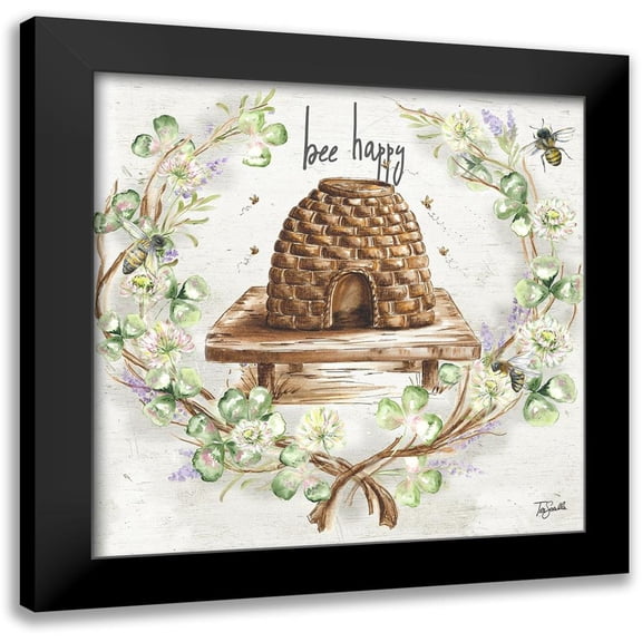 Tre Sorelle Studios 12x12 Black Modern Framed Museum Art Print Titled - Honey Bee and Clover Wreath II