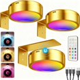 thumbnail image 1 of 3Pcs Gold Wireless LED Picture Light, 2000mAh Rechargeable Art Lamp, 3 Color Temps & 12 RGB Lighting, Dimmable with Remote Control & Timer, 1 of 6