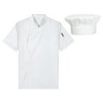 thumbnail image 3 of TiaoBug Unisex Chef Coat Short Sleeve Jacket Kitchen Work Uniform with Hat Whie L, 3 of 7