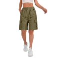 thumbnail image 2 of Women's Drawstring Pockets Cargo Elastic Waist Hiking Bermuda Shorts for Casual Summer Olive Color L, 2 of 6