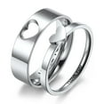 thumbnail image 4 of LYMAYTER Round Stud Earrings Set Matching Rings - 2Pcs Electroplated Hollowed Heart High - polished Finger Rings, 4 of 6