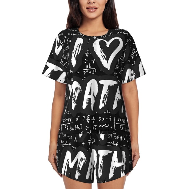 Balery I love Math Conjunto de Pijama para Mujer con Estampado, Dos Piezas de Manga Corta y Shorts, Ropa de Dormir Suave con Cuello Redondo y Bolsillos-3X-Large