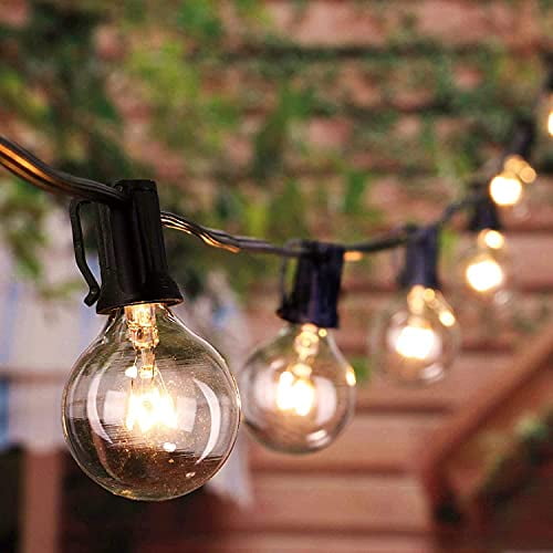 Globe String Lights with Clear Bulbs,Backyard Patio Lights,Hanging Indoor/Outdoor String Lights for Bistro Pergola Deckyard Tents Market Decor ? (Black, 25 ft(2Pack))