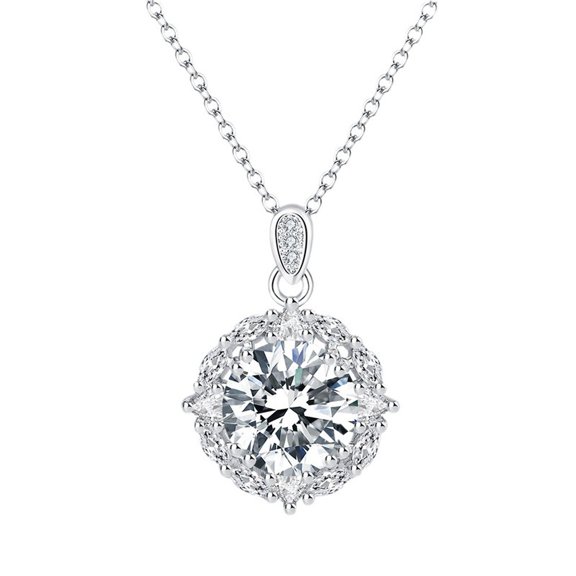 VOLALO Necklace 14K White Gold-Plated Synthetic Cubic Zirconia for Women 20 Inch