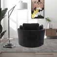 thumbnail image 4 of Swivel Accent Barrel Chair, 42.2" Modern Chenille Upholstered Oversized Arm Chair with 3 Removable Pillows and Metal Base 360 Degree Swivel Round Sofa Cozy Club Chair for Living Room, Black, 4 of 7